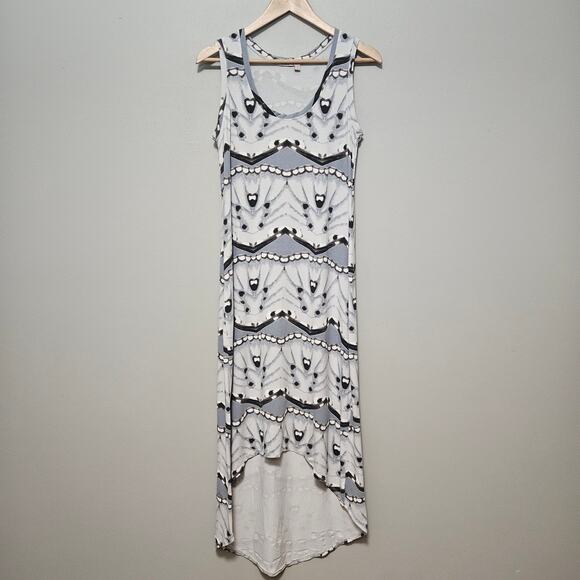 Fresh Produce Maxi Dress M Gray White Sleeveless Abstract Tie Dye High Low USA - Picture 1 of 7